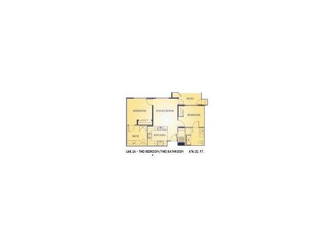 Floor plan for 2 beds, 2 baths, 876 sqft